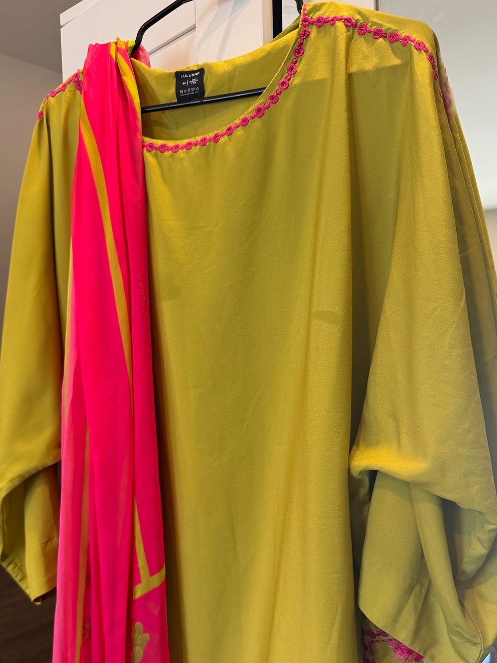 Olive Green Tunic Top and dupatta with Hot Pink Trim